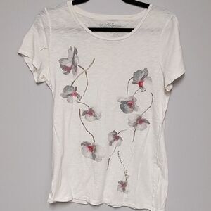 American Eagle Cream Floral Short Sleeve Shirt